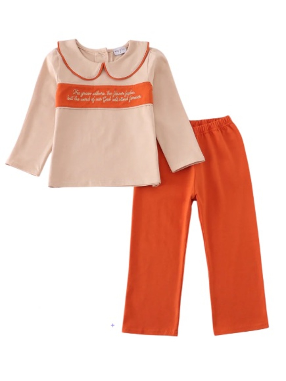 Abby & Evie Kids Two-Piece Rust Isaiah Embroidery Pants Set NWT Size 7